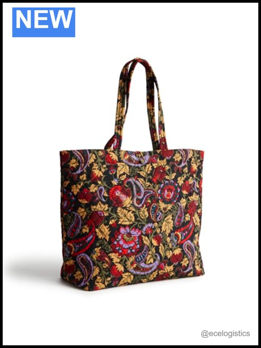 Quilted Cotton Tote Bag with Handles, 16in, Slip Pockets